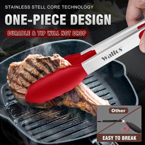 Pinzas Walfos de 9 pulgadas, seguras para cocinar carne caliente.
