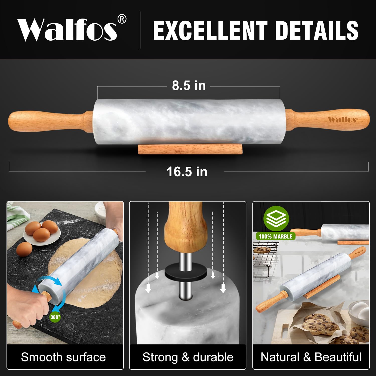 Soporte de madera para rodillo Walfos, guardado estable y seguro.