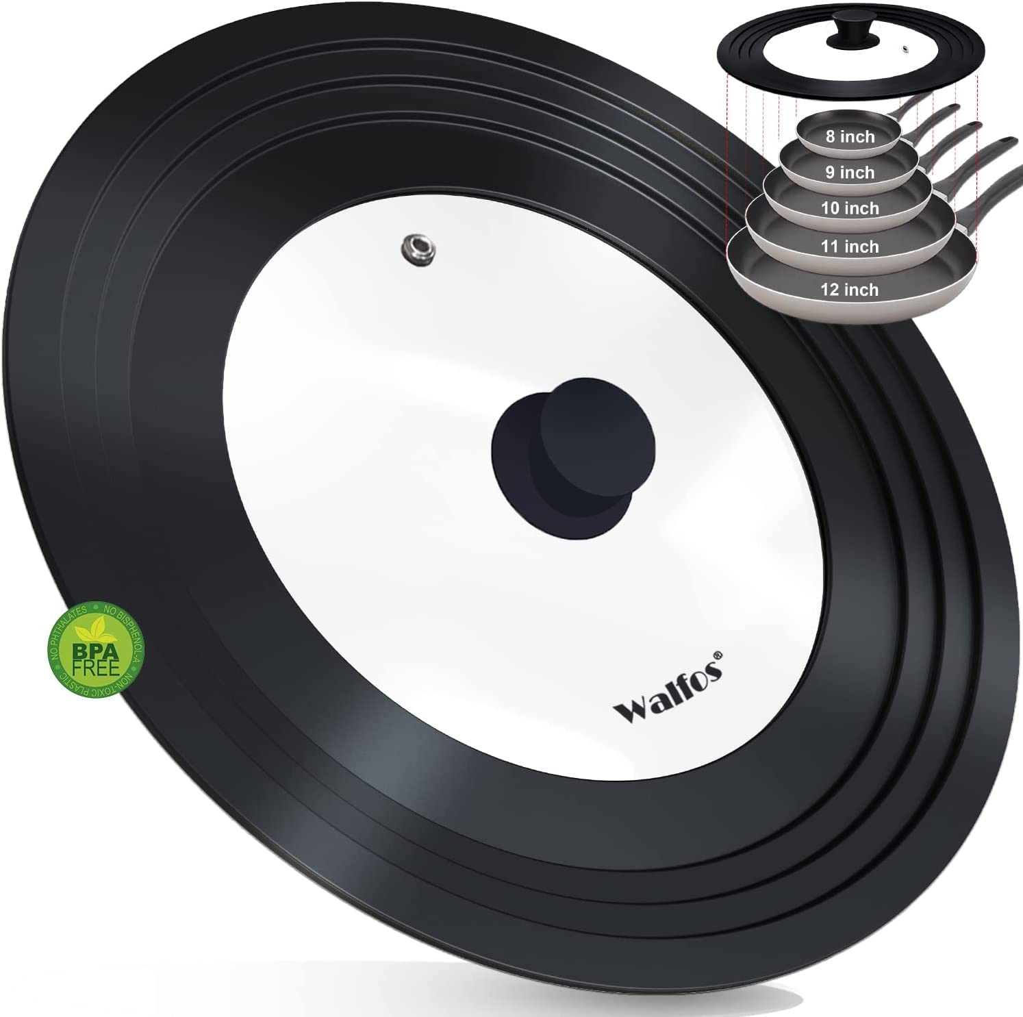 Tapa universal Walfos para 8–12 pulgadas cubre ollas y evita salpicaduras.