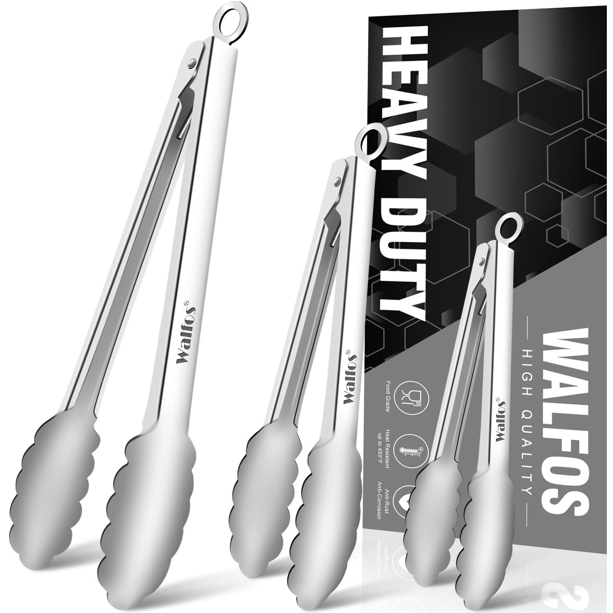 Walfos tenazas de cocina de 7 pulgadas con control preciso para voltear