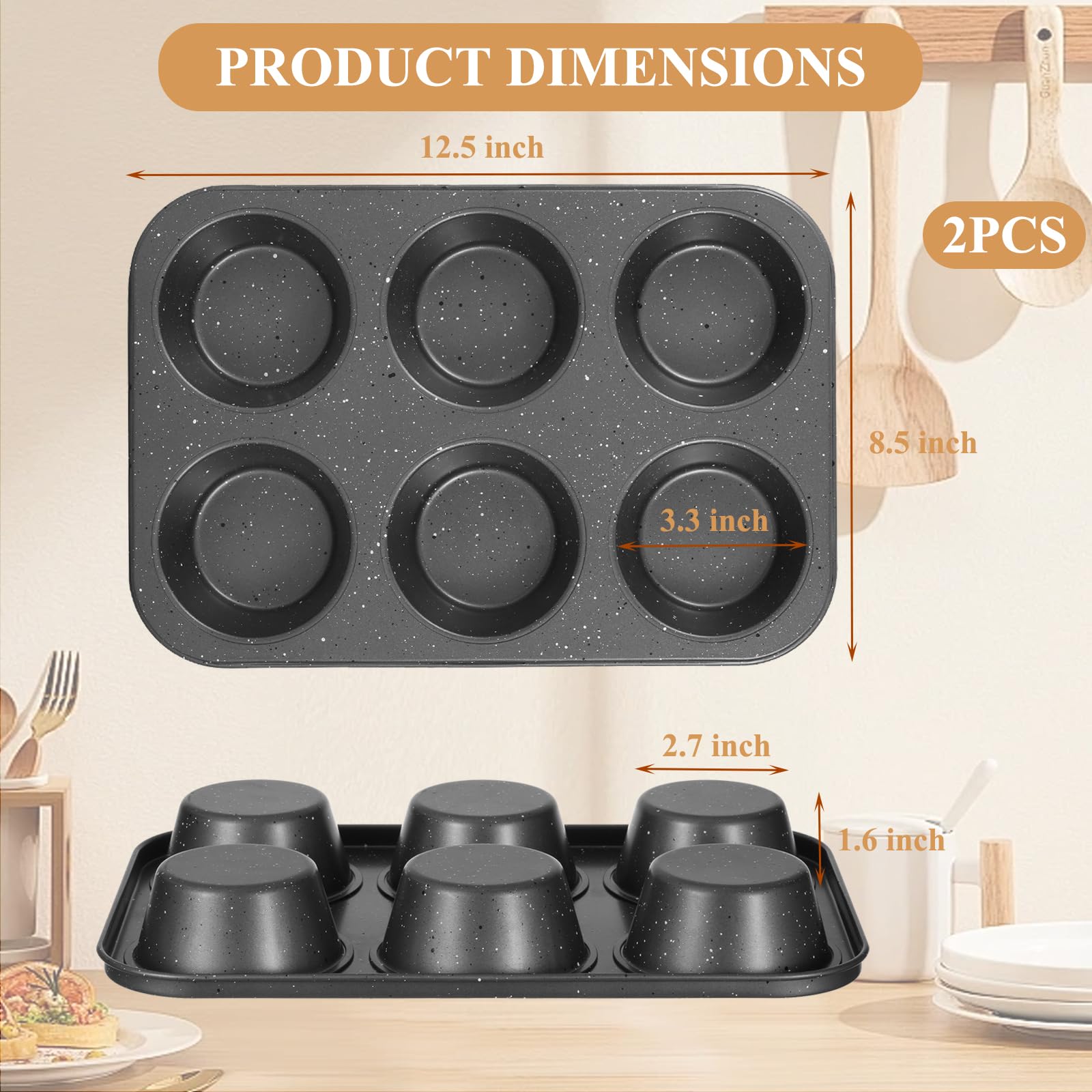 Walooza Bandeja jumbo para magdalenas, cavidades de seis, ideal para hornear cupcakes gigantes