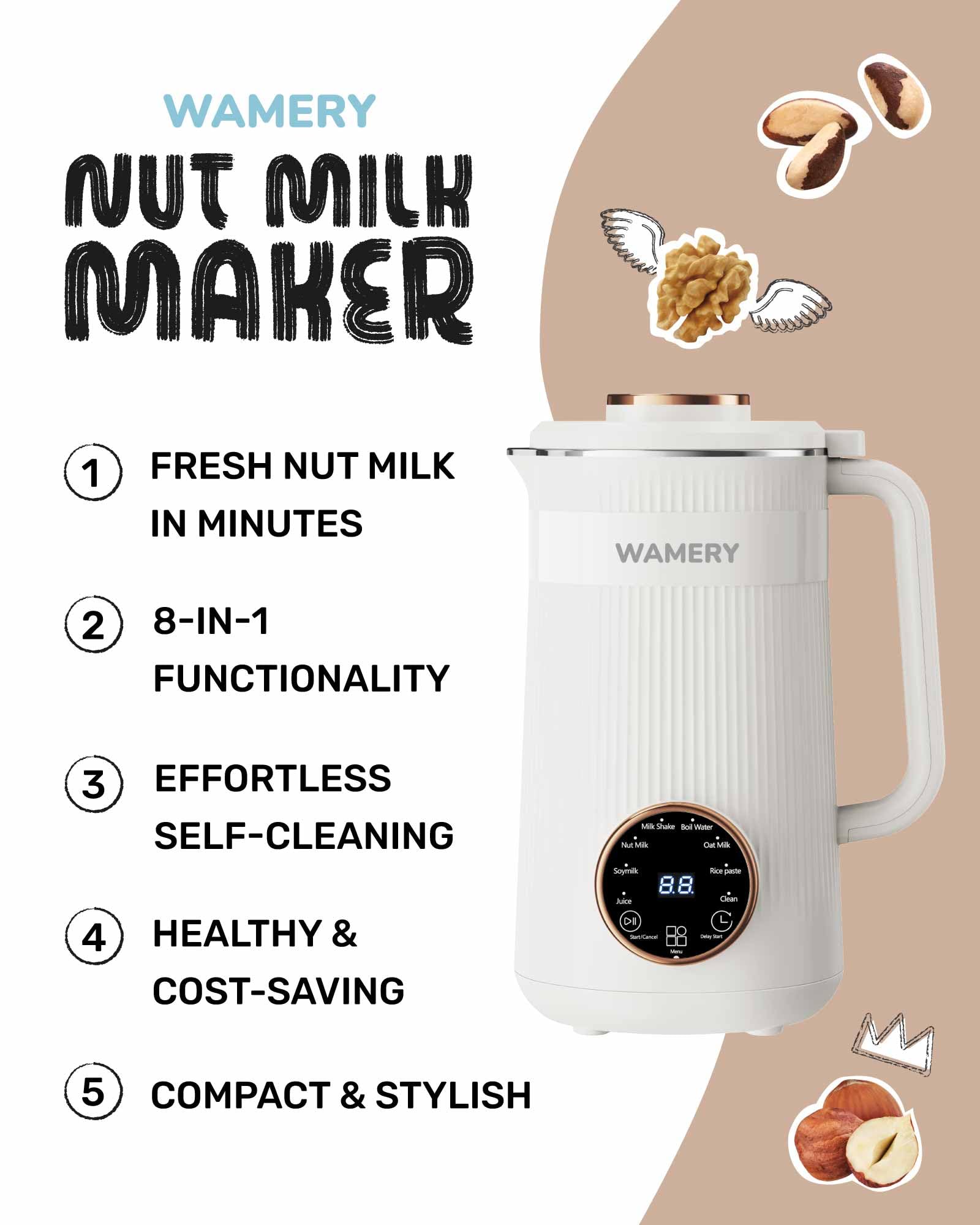 Wamery máquina de leche vegetal avena, perfecta para batidos cremosos.