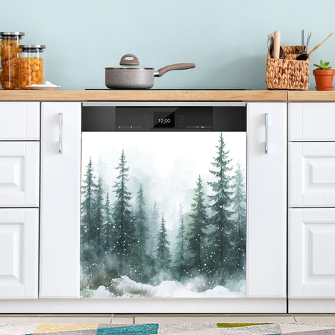 Wamika lavavajillas con escena de pino invernal para decorar y modernizar la cocina.