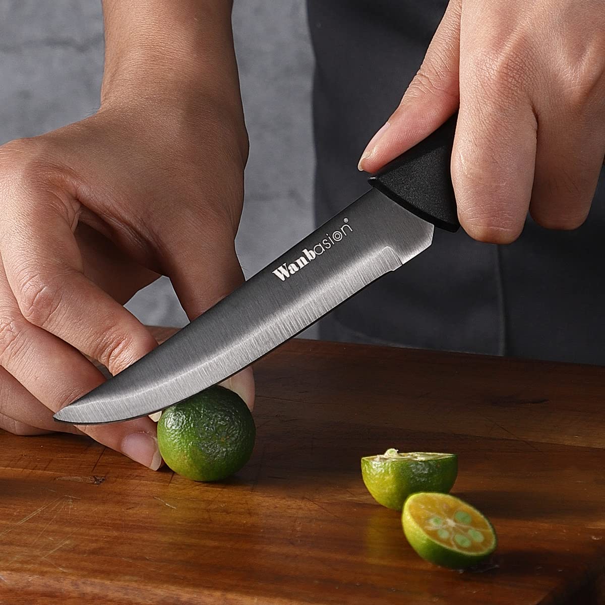 Wanbasion cuchillos para bistec negros aptos para lavavajillas con recubrimiento antiadherente