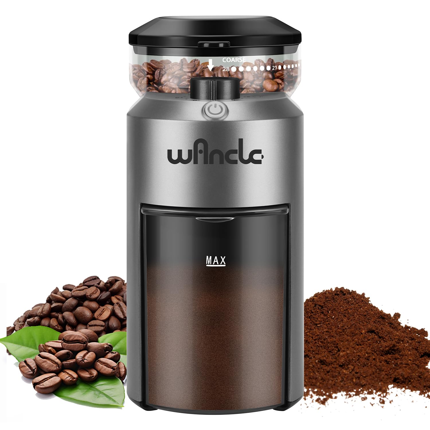 Molinillo de café Wancle con 28 ajustes para molienda uniforme.