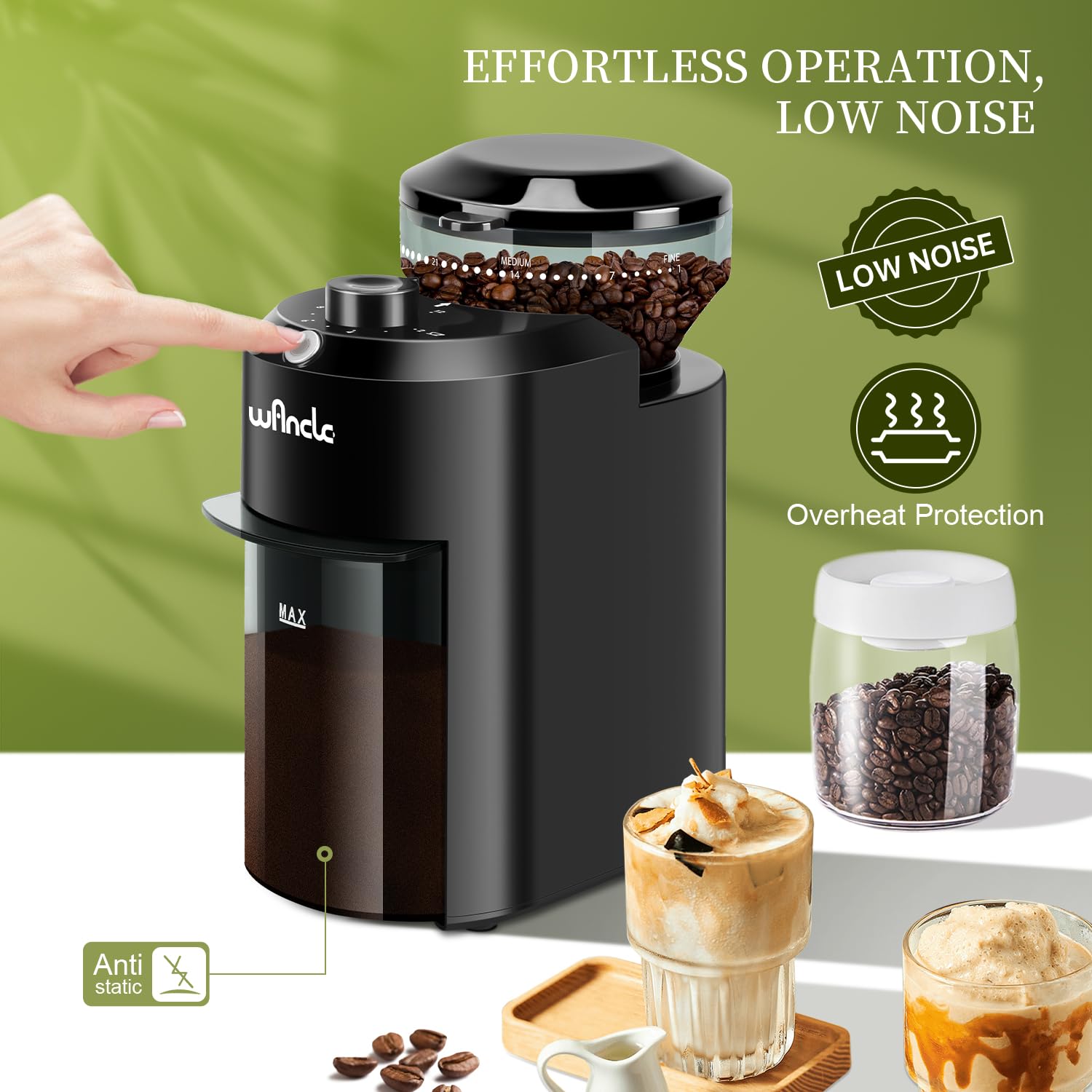 Operación silenciosa de Wancle, molienda de café sin molestar a otros.