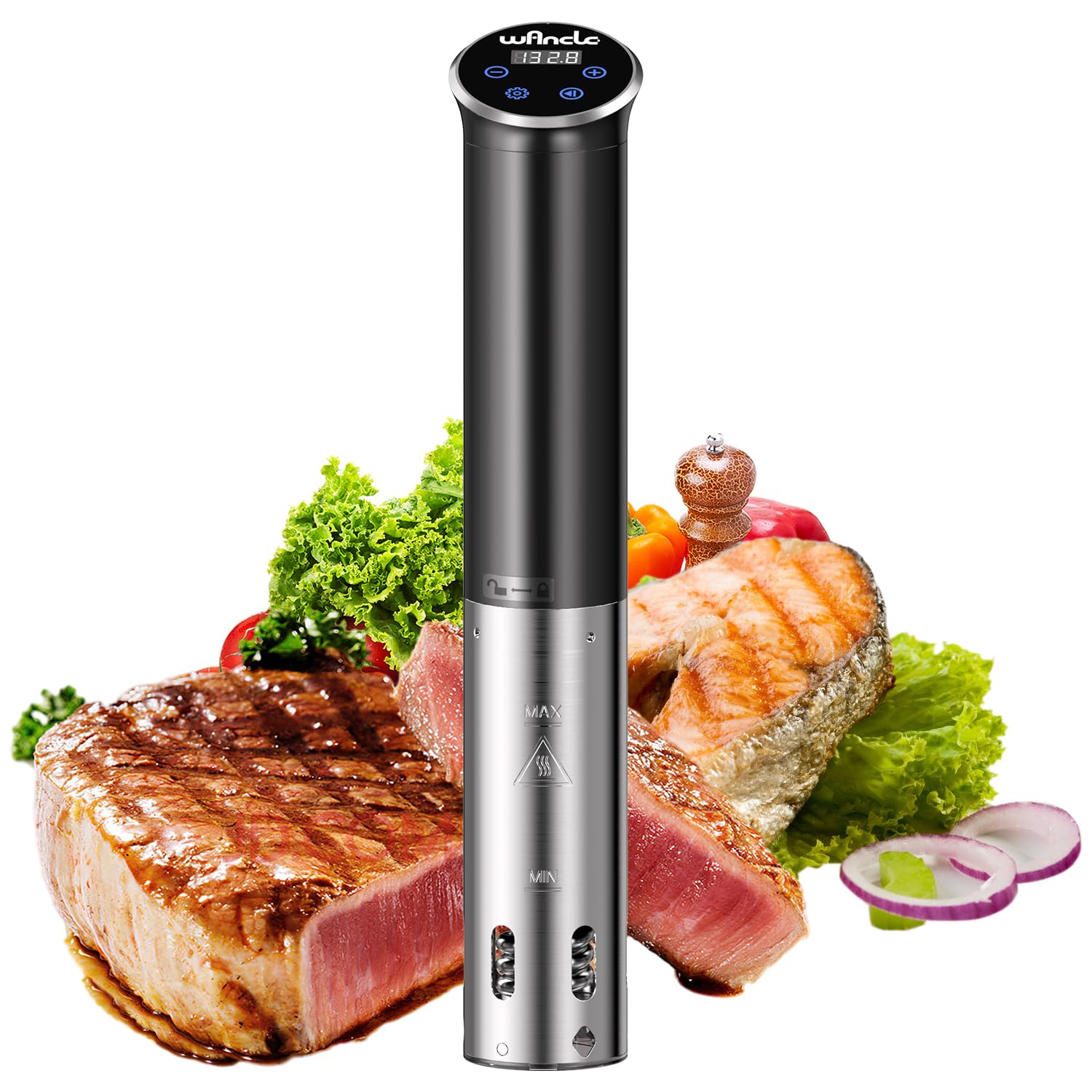 Wancle sous vide 1100W, vista frontal, rendimiento estable para recetas confiables