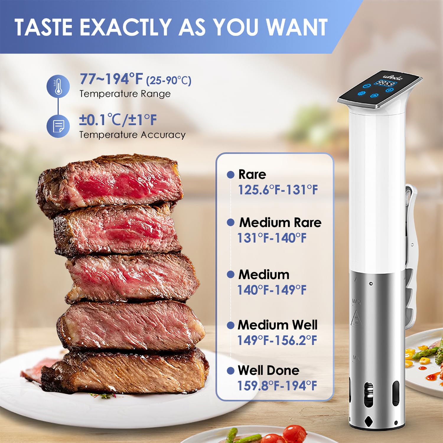 Wancle Sous Vide IPX7: resistente al agua y fácil de limpiar para cocinas.
