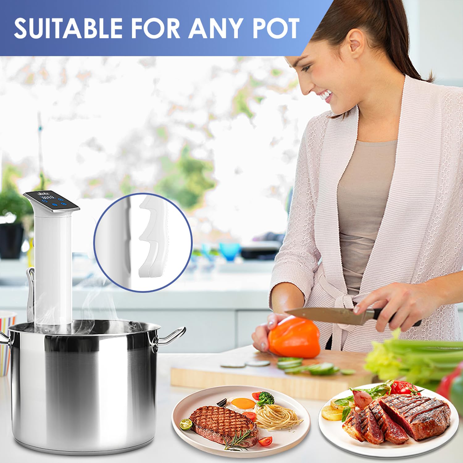 Wancle Sous Vide ofrece rango 25–90 °C para múltiples recetas.