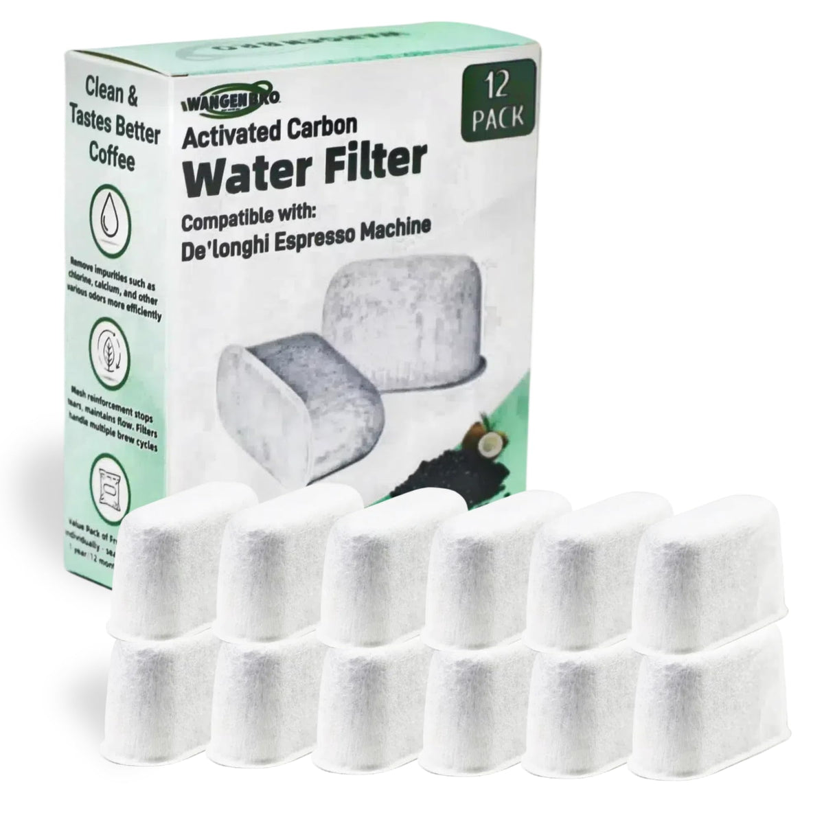 Filtro carbono activado Wangenbro para Delonghi COM530M, mejora el aroma y sabor.