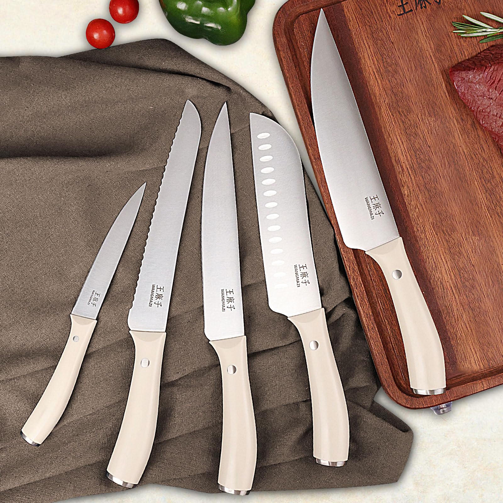 Cuchillos Wangmazi para bistec-6x3-5pulgadas, porciones consistentes.