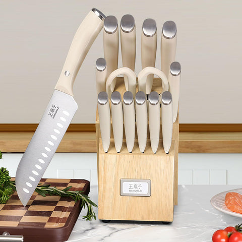 Tijeras de cocina Wangmazi con porta-cuchillos de madera.