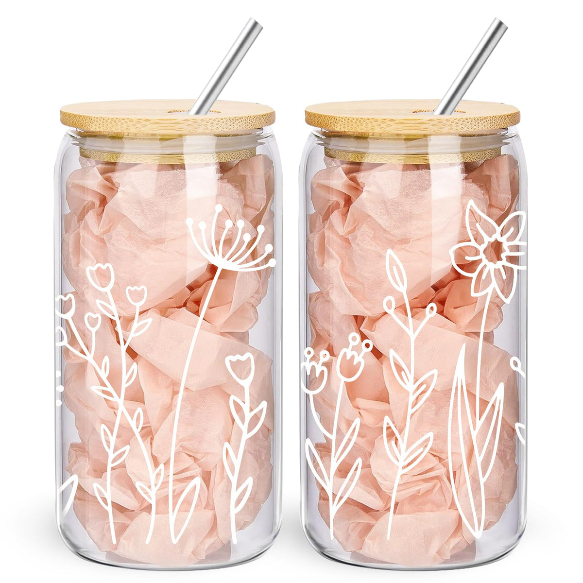 wangxitumug tazas de vidrio florales para café frío, aportan elegancia diaria.