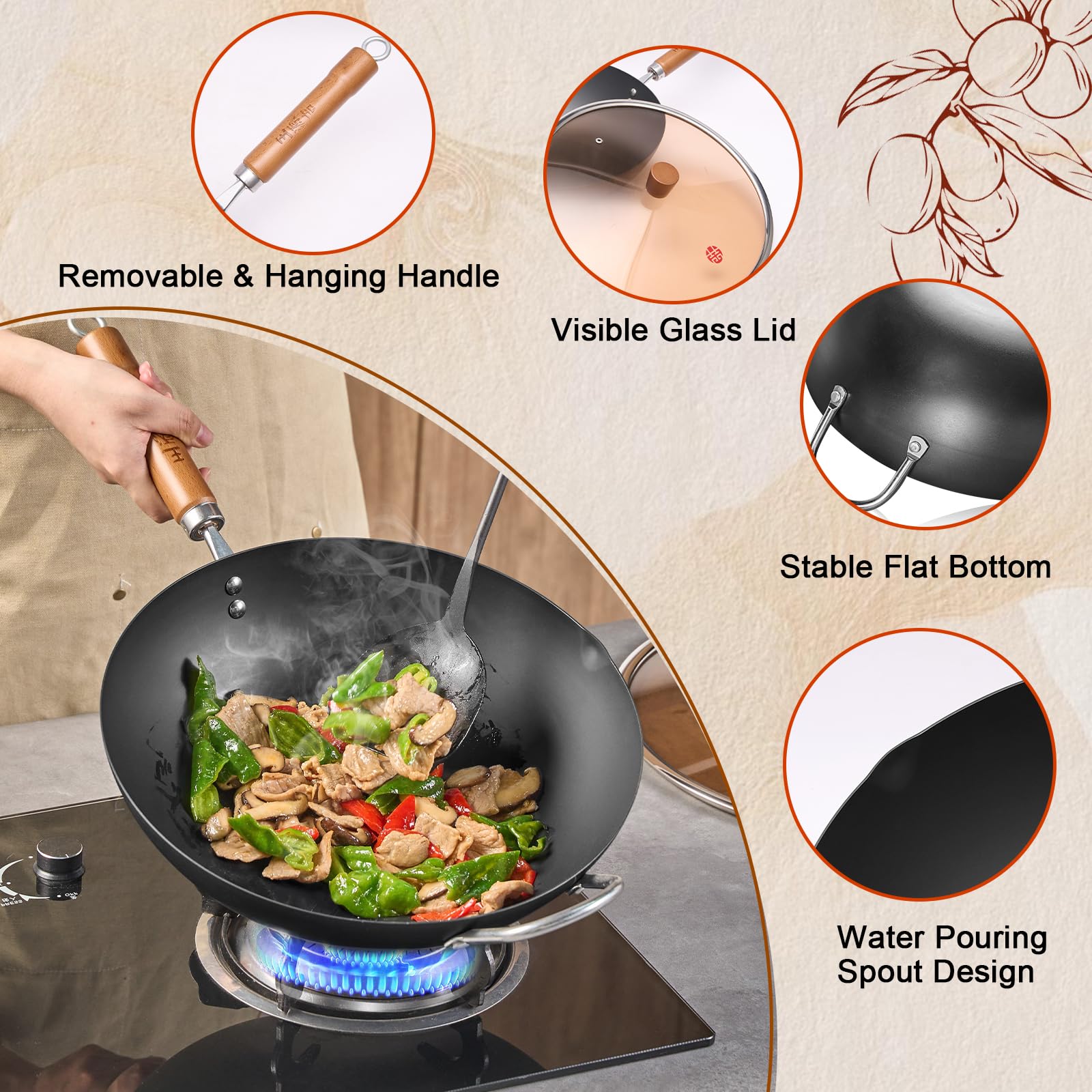 WANGYUANJI Wok diseño de una pieza para calor uniforme