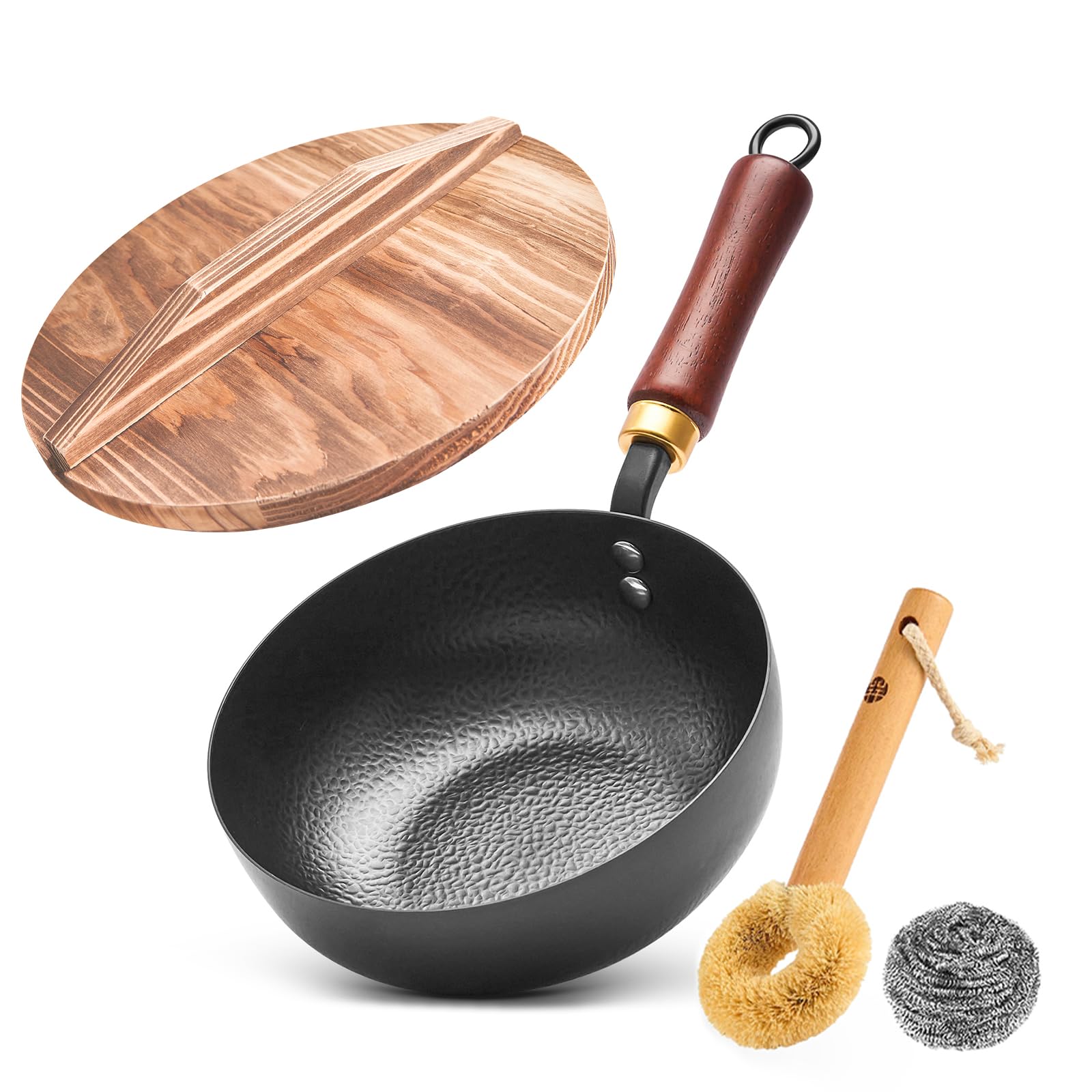 WANGYUANJI wok de hierro 8 pulgadas con mango de haya desmontable para hornear.
