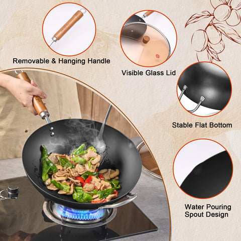 WANGYUANJI Wok Pan compatible con inducción, gas y electricidad para cualquier cocina