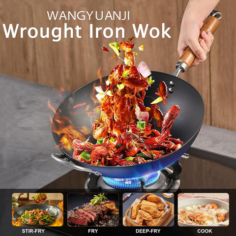 Superficie de hierro puro con nitruro en WANGYUANJI Wok Pan para durabilidad