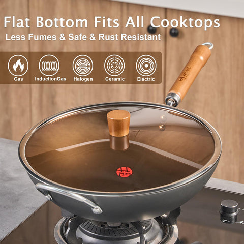 WANGYUANJI Wok Pan versátil para salteados y frituras con utensilios diversos