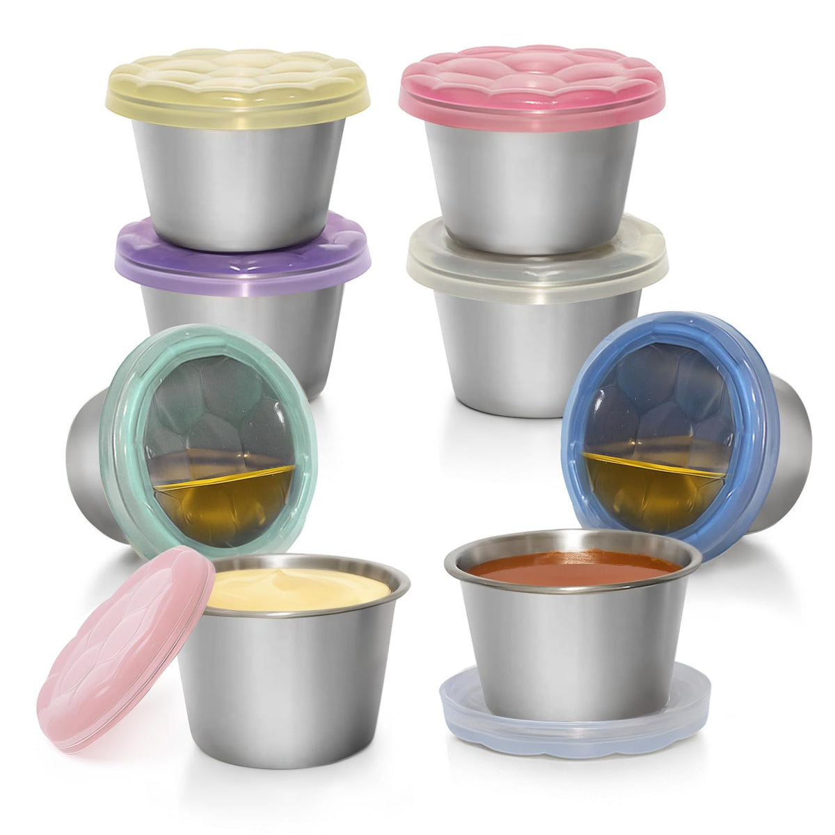 WANHMIF 8Pack envases salsa 70 ml con tapa transparente para porciones.