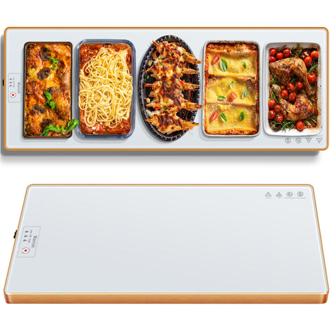 Bandeja calentadora Wanish, larga longitud, superficie de vidrio templado para buffets.