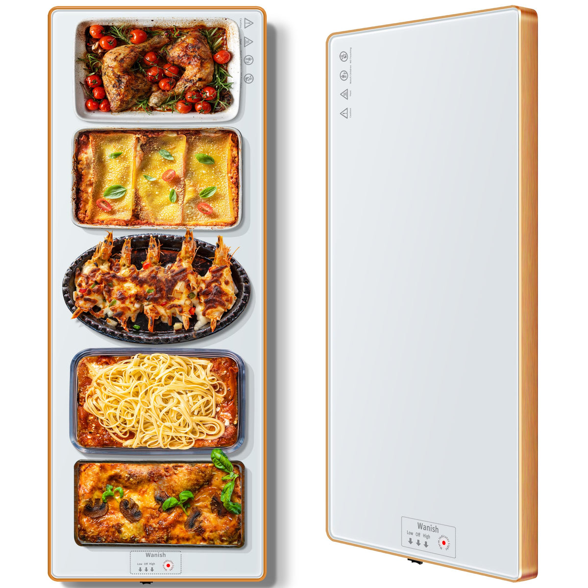 Bandeja caliente eléctrica Wanish, superficie rectangular 40x12, mantiene platos a temperatura constante.