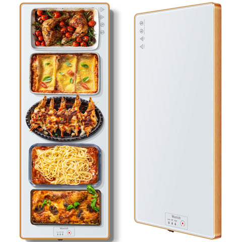 Bandeja caliente eléctrica Wanish, superficie rectangular 40x12, mantiene platos a temperatura constante.