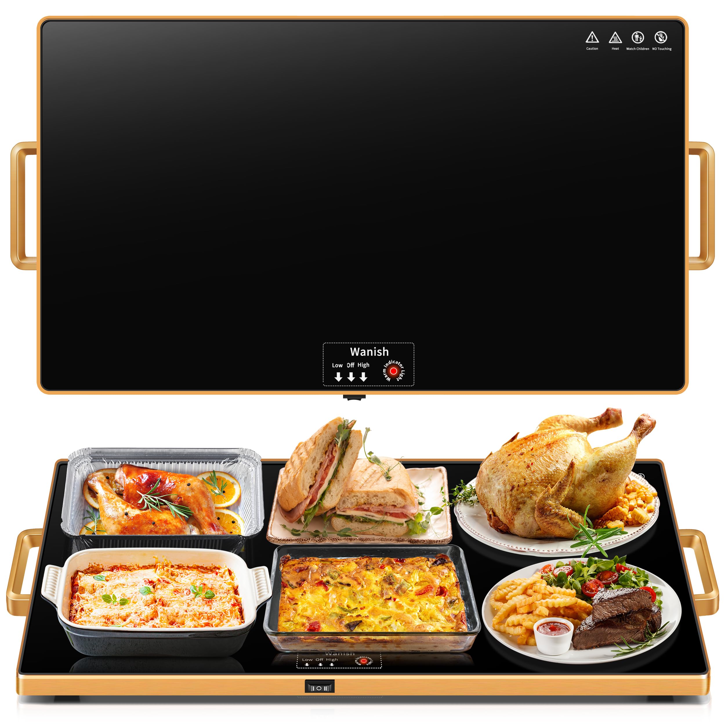 Bandeja caliente Wanish con superficie de vidrio para mantener platos calientes