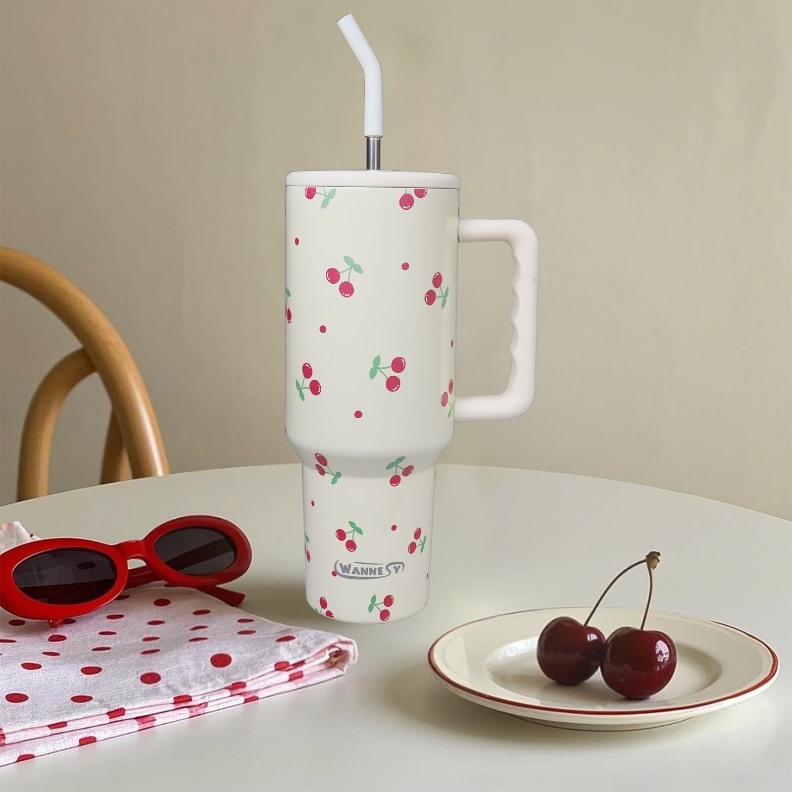 Tapa con sorbete de la taza wannesy cereza 40oz, práctico viaje.