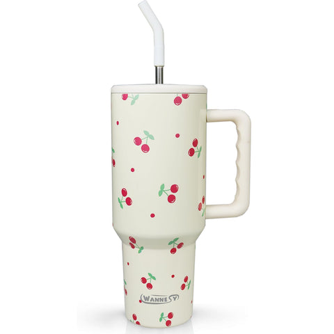 Taza wannesy cereza 40oz con mango ergonómico para un agarre cómodo.