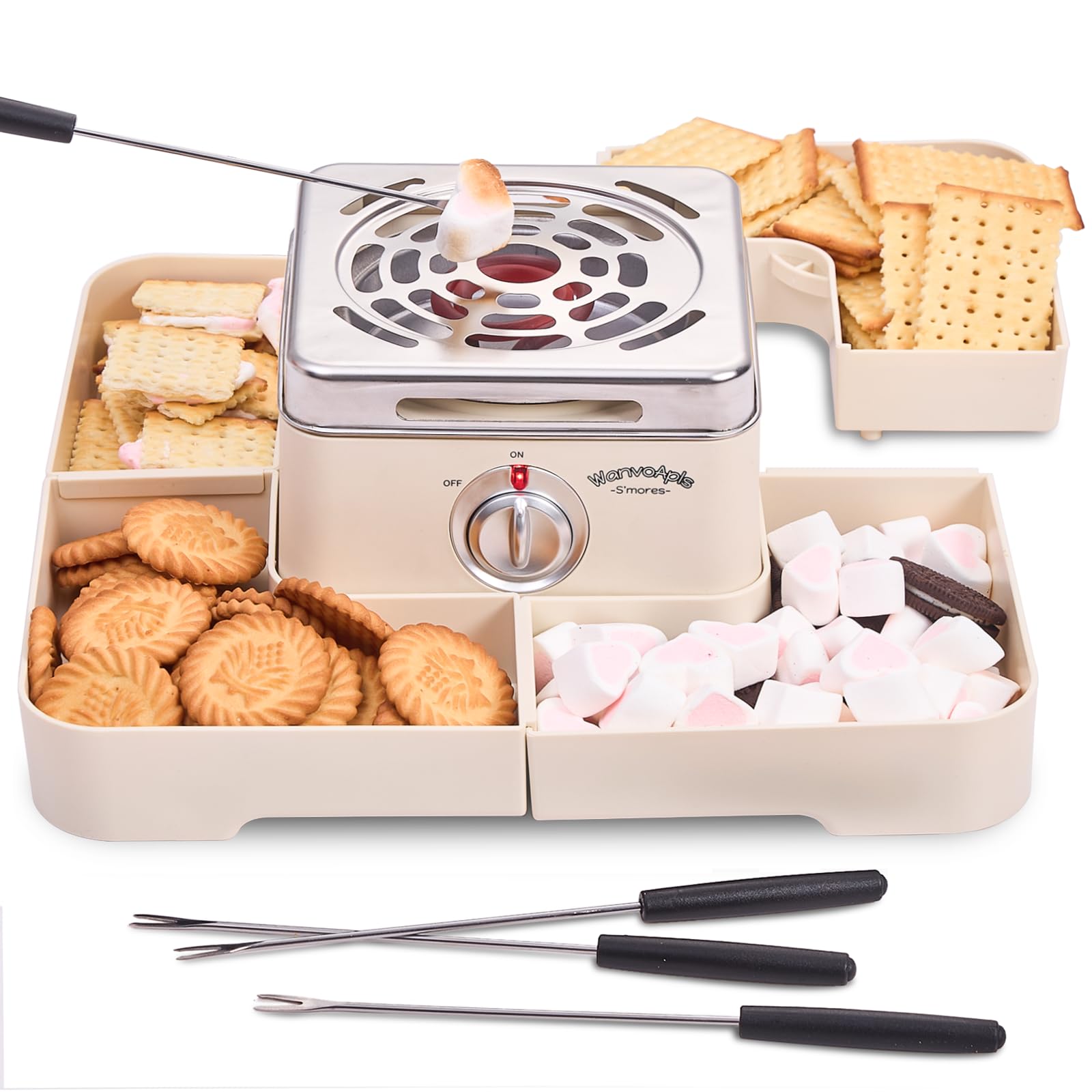 Wanvoapls Smores eléctrico interior con bandejas desmontables para limpieza fácil.