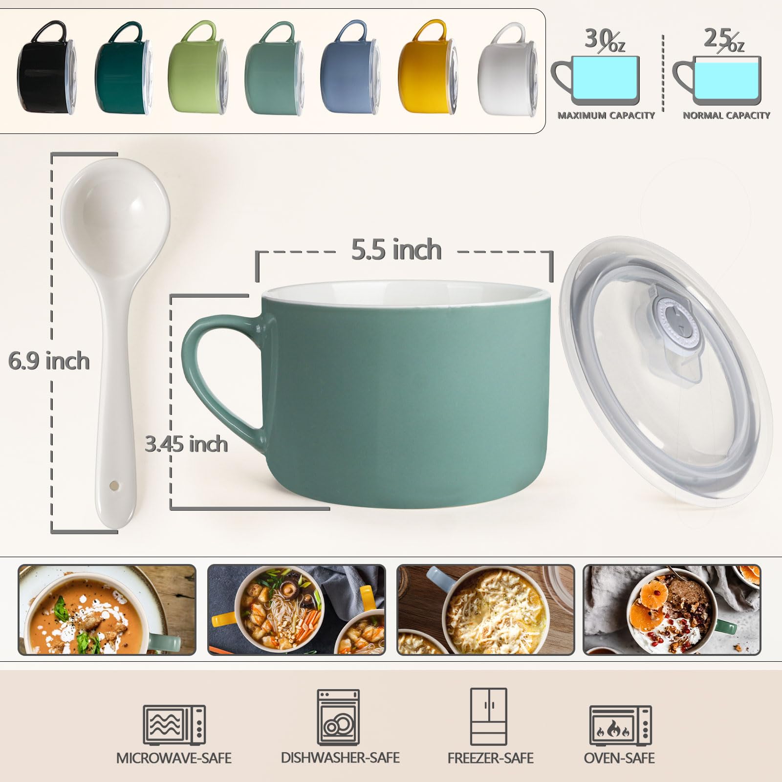 Wareland cuenco cerámico de 30 oz con tapa turquesa, ideal para sobras