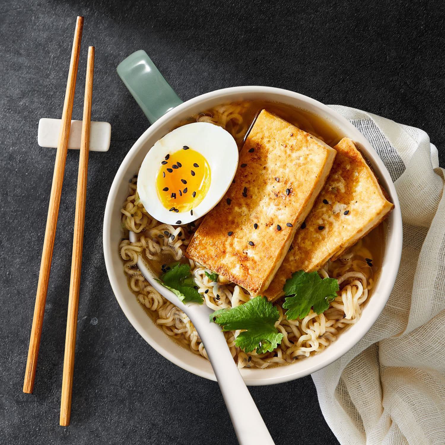 Wareland tazón ramen cerámico con tapa turquesa, facilita servir