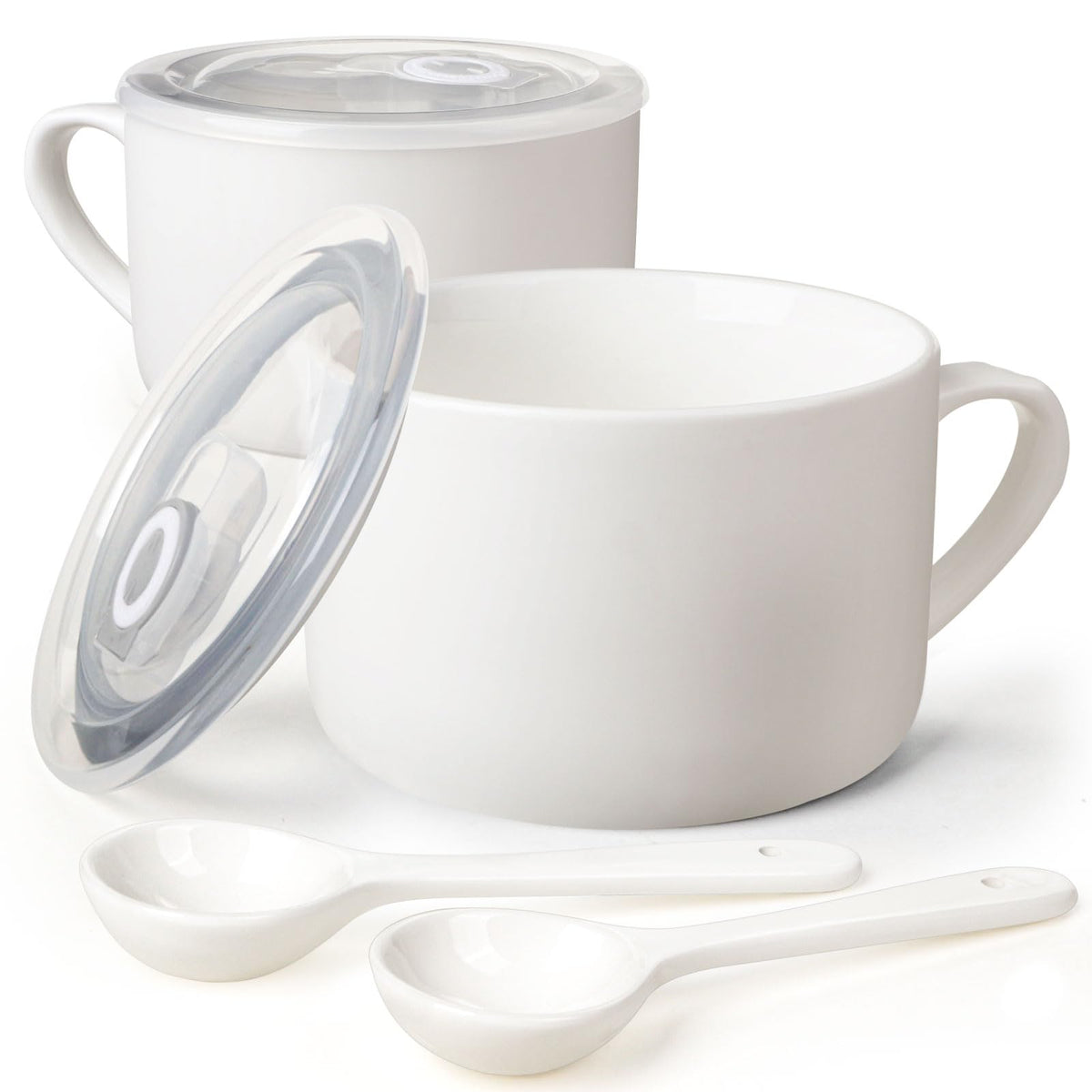 Wareland tazones para sopa con asas y cucharas, 30 oz: cómodo diseño para porciones completas.
