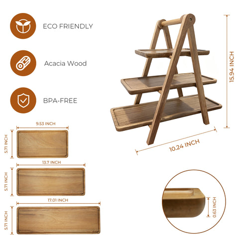 Soporte piramidal Warmkey para exhibir tres bandejas de forma estable.
