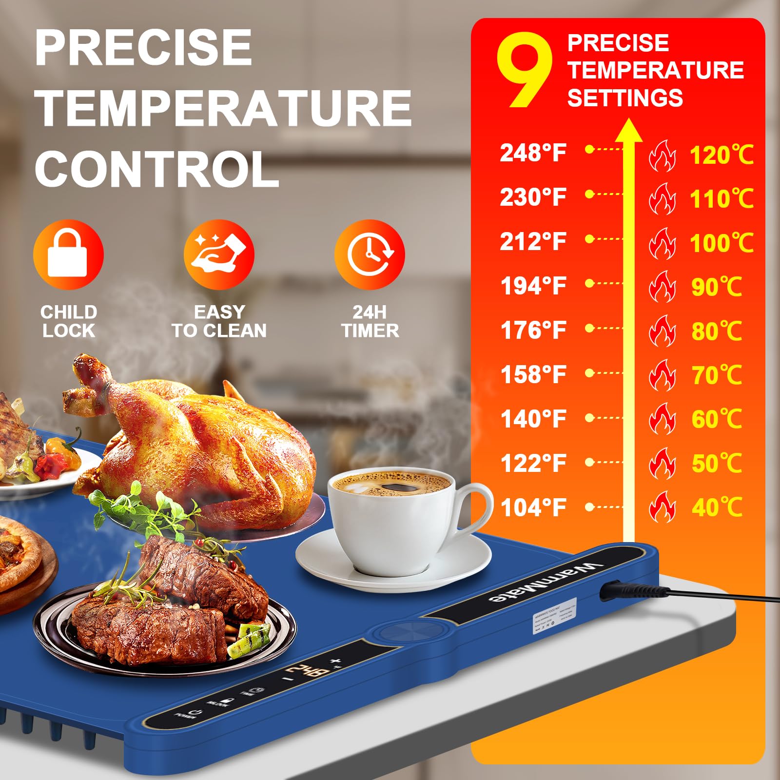 Control de temperatura WarmMate con 9 niveles para precisión