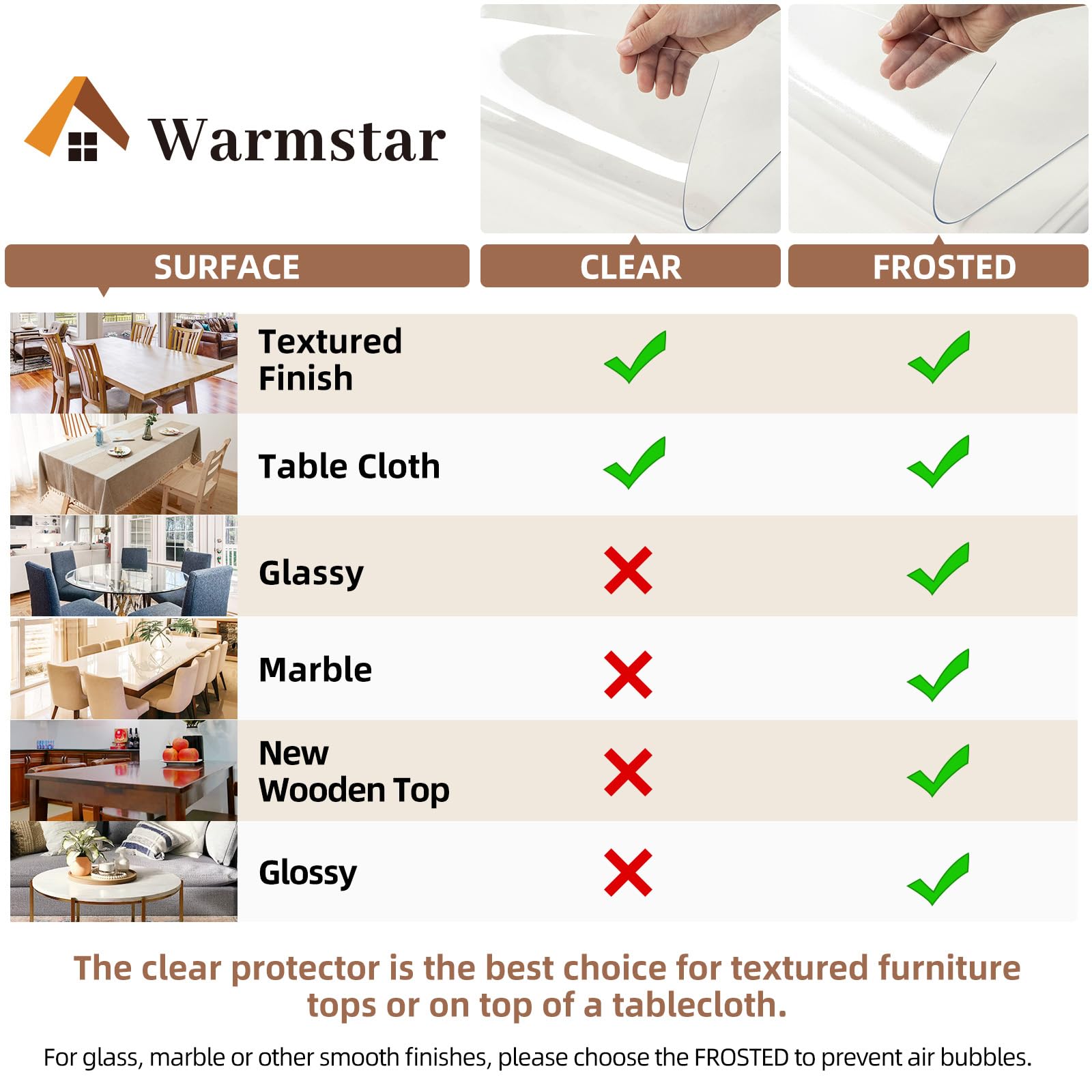 Warmstar cubierta de mesa resistente y fácil de limpiar