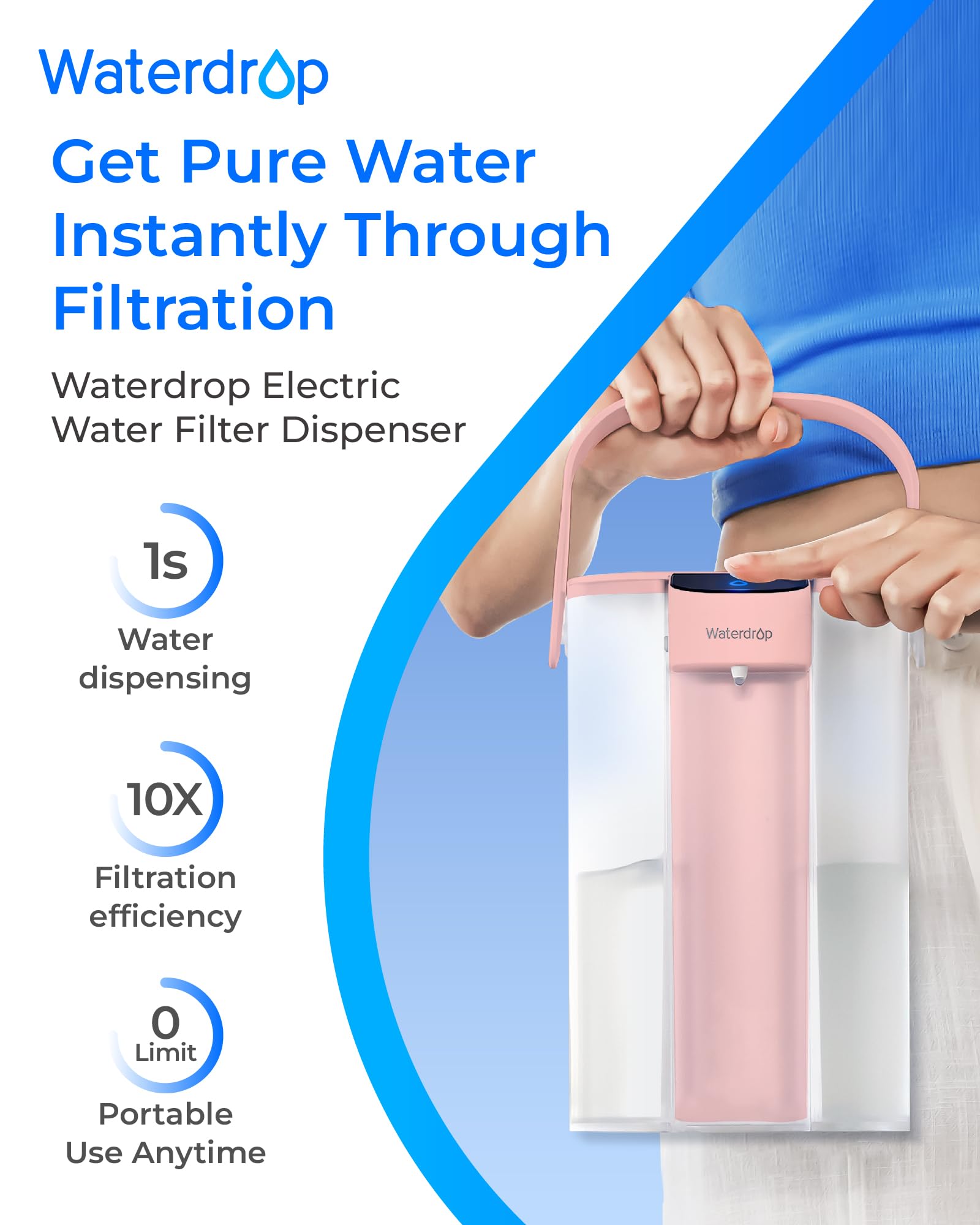 Waterdrop agua filtrada instantánea rosa para beber sin esperas.