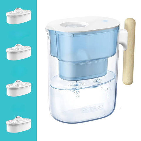 Waterdrop jarra filtrada con tapa manos libres facilita rellenar.
