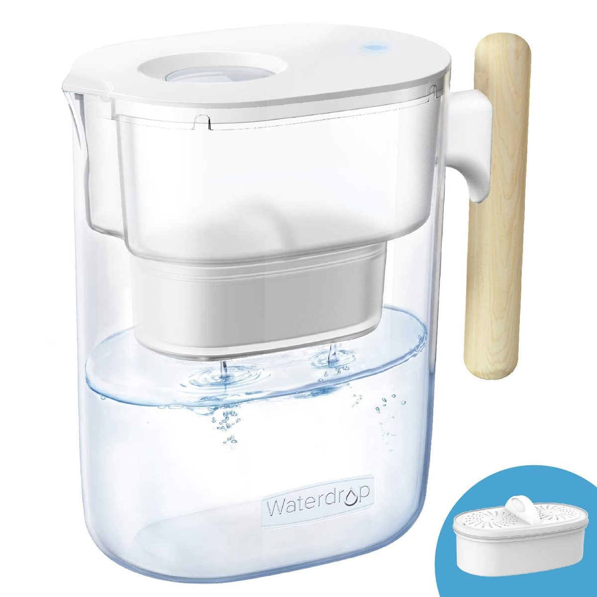 Waterdrop jara filtradora con diseño de tapa manos libres para rellenar sin retirar la tapa