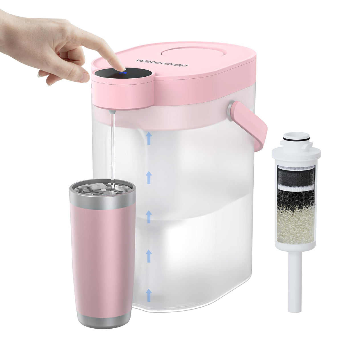 Waterdrop jarra filtradora eléctrica rosa, filtración rápida para agua limpia.