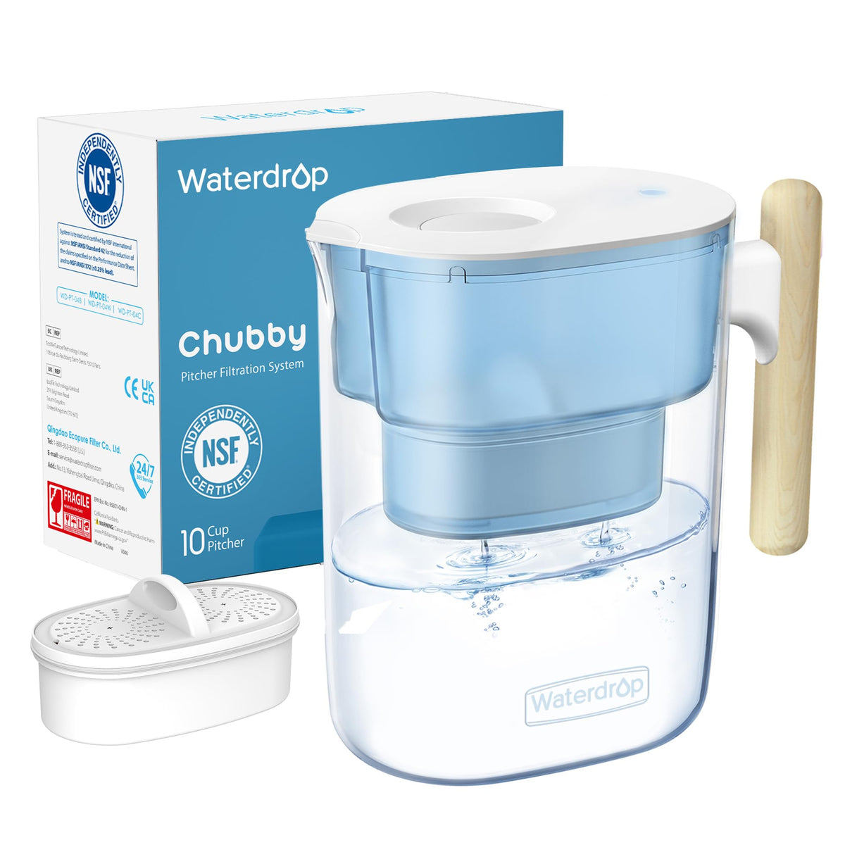 Jarra filtrante Waterdrop azul con capacidad de 10 tazas para agua fresca