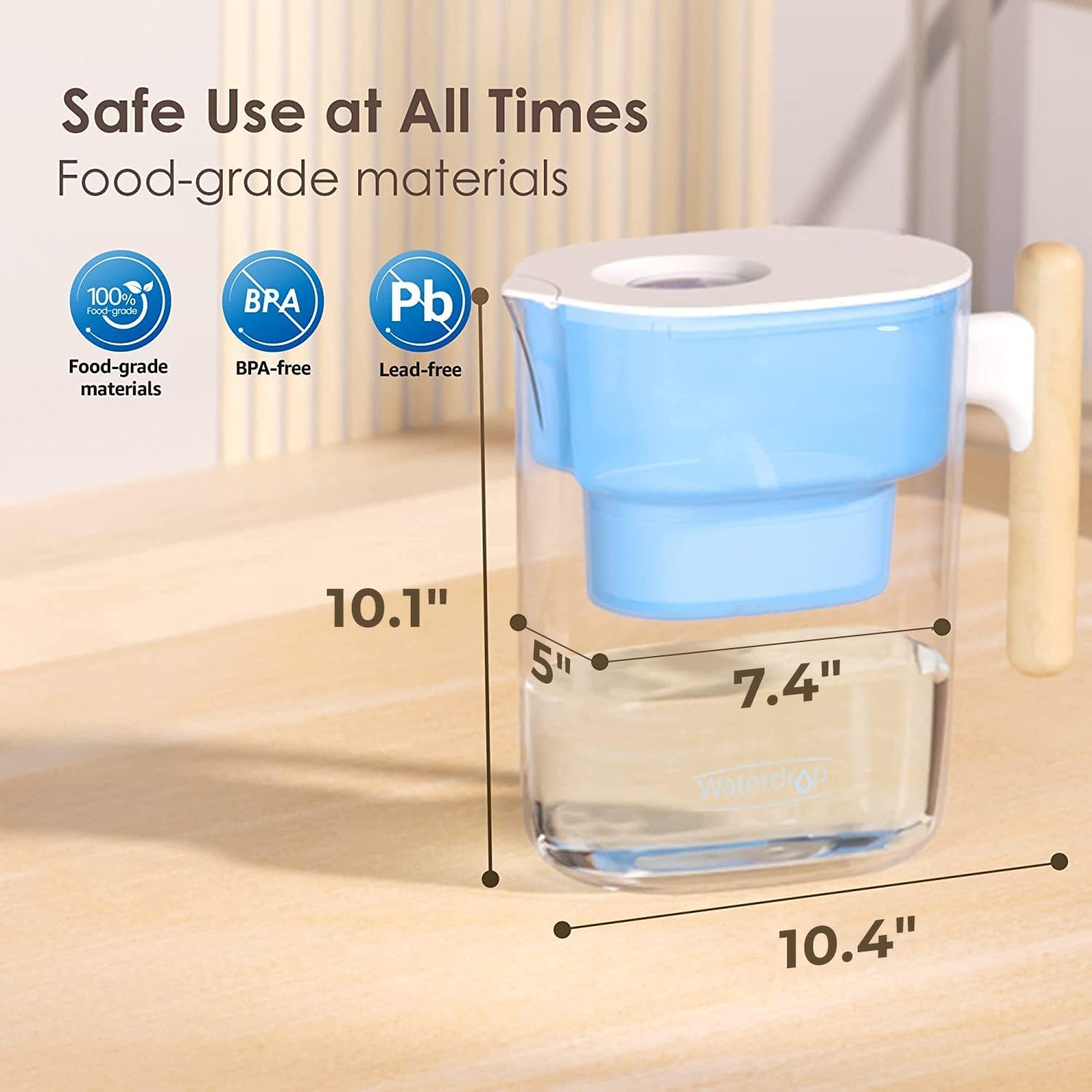 Jarra filtrante Waterdrop diseñada para la puerta del refrigerador