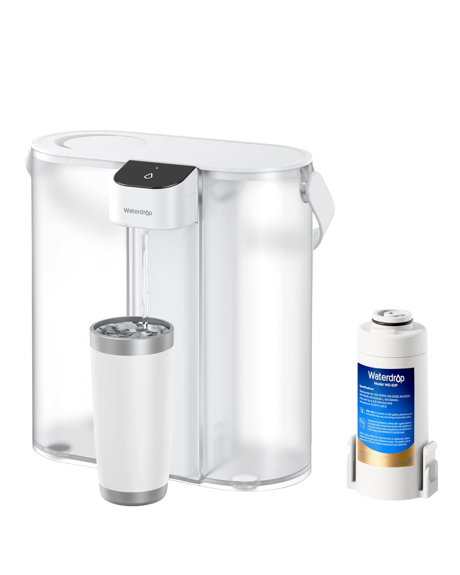 Waterdrop purificadora eléctrica compacta en acción con vertido rápido y cómodo