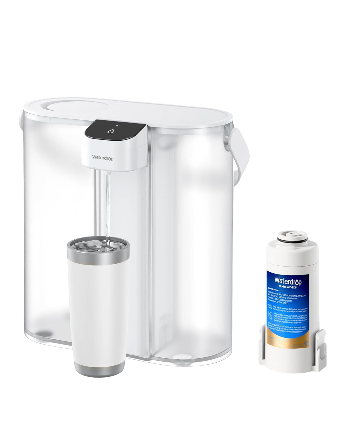Waterdrop purificadora eléctrica compacta en acción con vertido rápido y cómodo