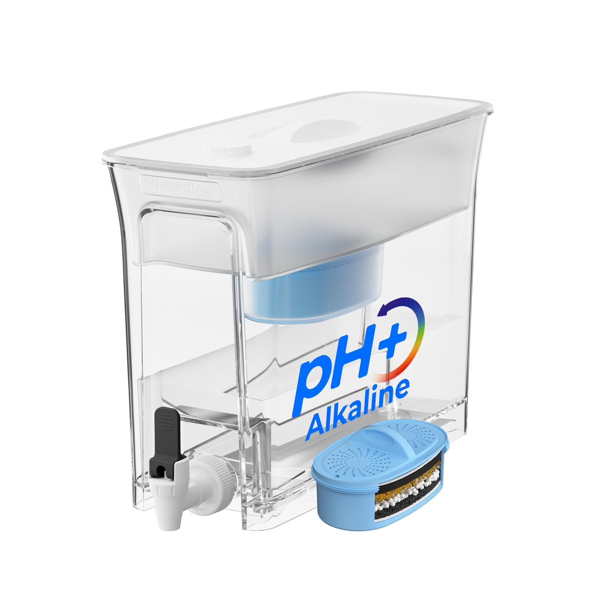 Waterdrop Slim dispensador alcalino visto frontal; ideal para mantener hidratada a toda la familia.