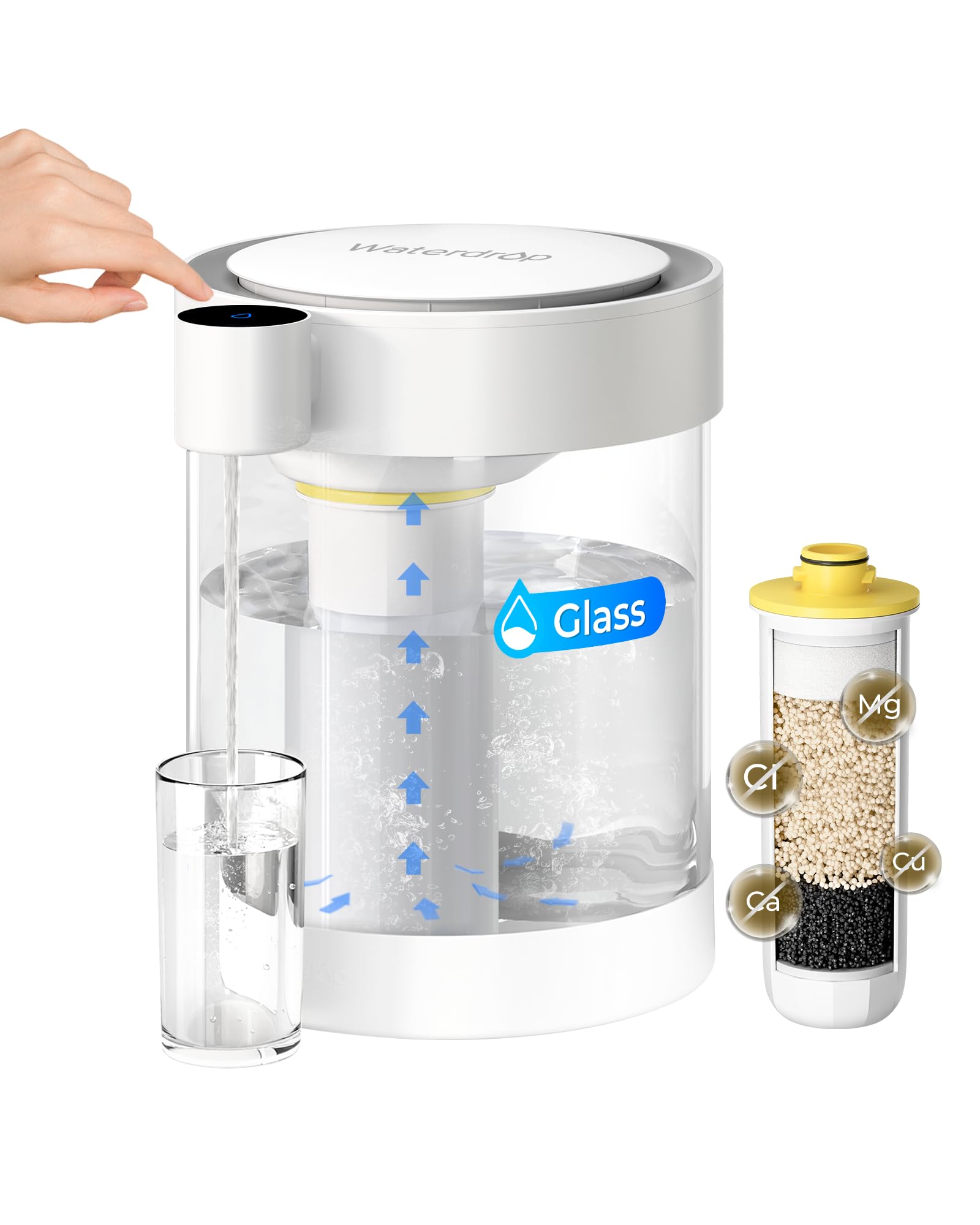 Waterdrop dispensador de vidrio 22 tazas, agua filtrada al instante.