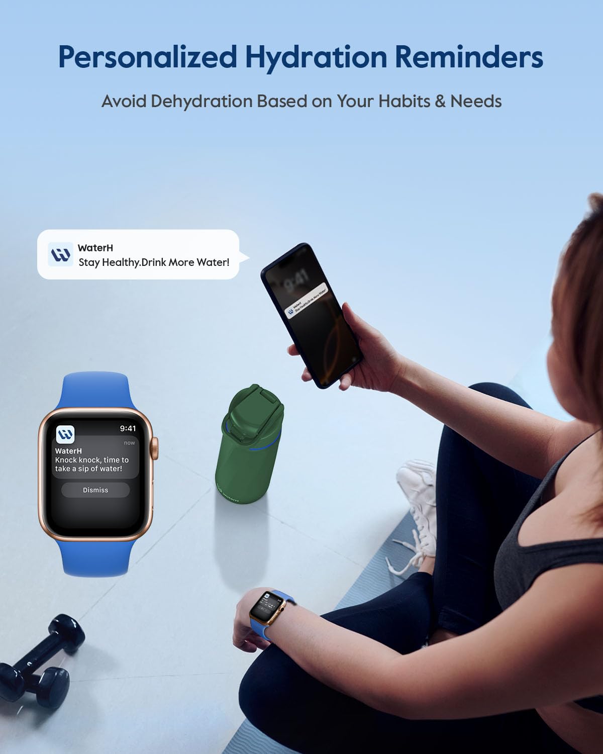 WaterH Boost en acero inoxidable con aislamiento al vacío para bebida fría.
