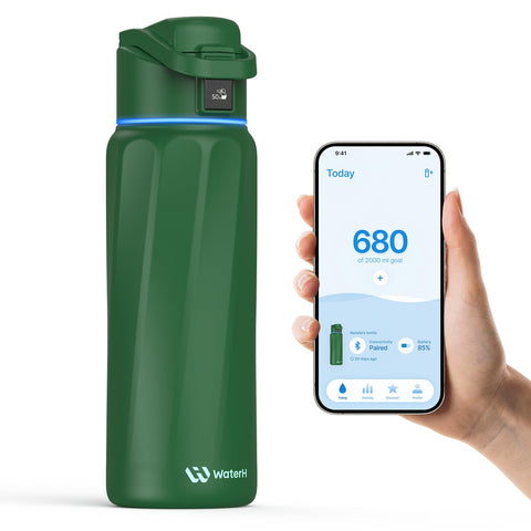 WaterH Boost con tapa LED para recordatorios de hidratación.