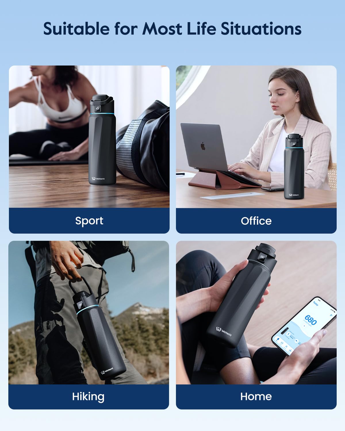 WaterH BOOST cierre de 180 grados facilita verter y limpiar