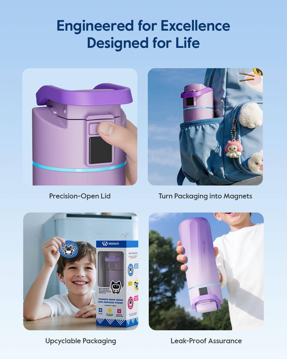 WaterH Boost, tapa de un solo toque, abre fácil para beber en cualquier momento.